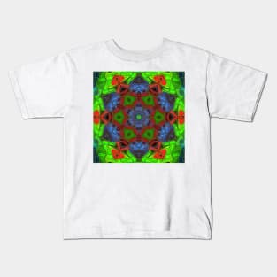 Mosaic Mandala Flower Red Green and Blue Kids T-Shirt